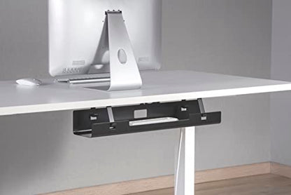 POUT Universal Wide Under Desk Cable Management Tray Organizer - 23.6 x 5.3 inch – for Wire/Cable Management - Hanging Easily Removable Rack with Cable Management Holes – Sturdy Stylish Black Steel - color: White
