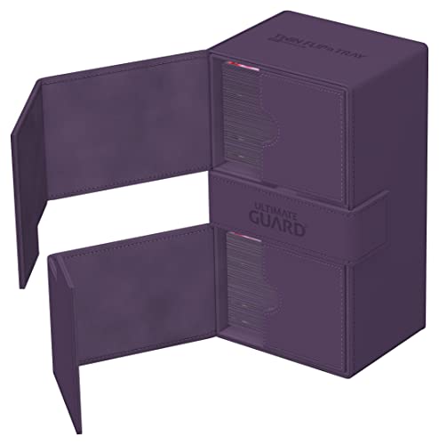 Ultimate Guard Twin Flip'n'Tray 200+, Deck Case for 200 Double-Sleeved TCG Cards + Dice Tray, Purple, Independent Magnetic Closure & Microfiber Inner Lining - color: Purple