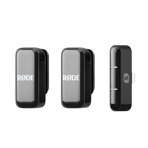 RØDE Wireless Micro — Compact Wireless Microphone for Lightning (X Through 14), Two Mics with Charging Case for Smartphone Content Creation, Black — NOT for iPhone 15+ | Two Clip-on Transmitters with Built-in Mics, Lightning Receiver, Up to 21 Hrs Battery
