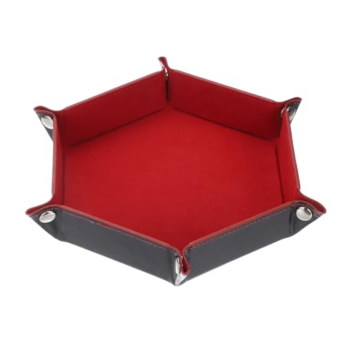 Dice Tray 10" PU Leather Velvet Folding Hexagon Dice Rolling Tray Holder Storage Box Perfect for RPG DND Table Games & Entryway & Nightstand Organizer (Dark Red, 1pcs) - color: Dark Red