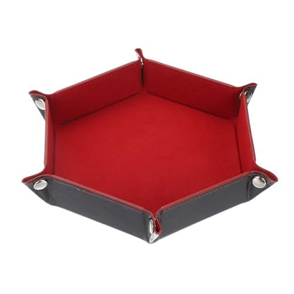 Dice Tray 10" PU Leather Velvet Folding Hexagon Dice Rolling Tray Holder Storage Box Perfect for RPG DND Table Games & Entryway & Nightstand Organizer (Dark Red, 1pcs) - color: Dark Red