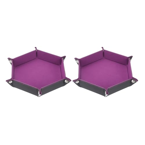Dice Tray 10" PU Leather Velvet Folding Hexagon Dice Rolling Tray Holder Storage Box Perfect for RPG DND Table Games & Entryway & Nightstand Organizer (Pink Purple, 2pcs) - color: Pink Purple
