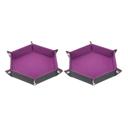 Dice Tray 10" PU Leather Velvet Folding Hexagon Dice Rolling Tray Holder Storage Box Perfect for RPG DND Table Games & Entryway & Nightstand Organizer (Pink Purple, 2pcs) - color: Pink Purple