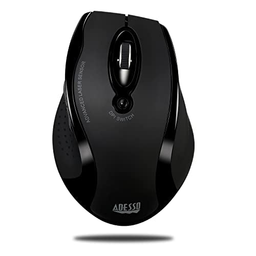 Adesso iMouse G25 Wireless Ergonomic Mouse with 3 Levels Adjustable DPI 800 1200 1600 2 Internet Navigation Buttons 2.4 GHz RF Black Right Hand Right Handed Mouse for Office Desktop PC Laptop