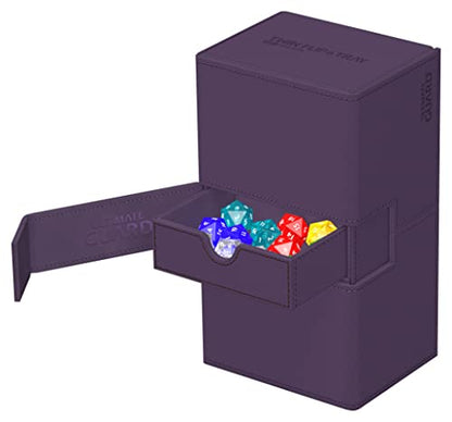 Ultimate Guard Twin Flip'n'Tray 200+, Deck Case for 200 Double-Sleeved TCG Cards + Dice Tray, Purple, Independent Magnetic Closure & Microfiber Inner Lining - color: Purple