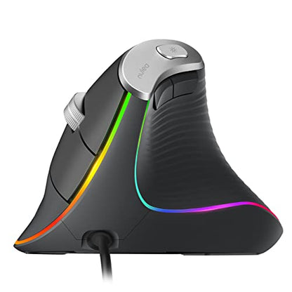 Nulea 11개의 RGB 백라이트와 6개의 버튼이 있는 인체 공학적 수직 마우스 유선 | 4개의 조절 가능한 DPI가 있는 USB 광학 마우스, 노트북, PC, 맥, 데스크톱, 사무실 사용을 위한 플러그 앤 플레이 디자인 - color: A-그레이