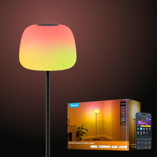 Govee Lantern Floor Lamp, Halo Gradient RGBIC Smart Corner Lamp for Bedroom | LuminBlend+, 1000K-10000K, Matter Compatible, 100+ Scene Modes, Music Sync, 1400lm, Modern Floor Lamps for Living Room, Black - color: Black