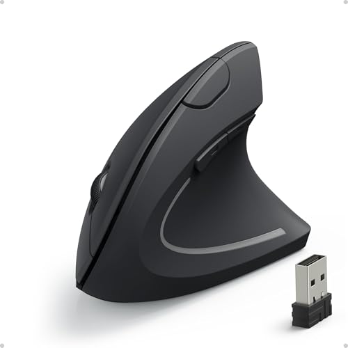 Anker 2.4G Wireless Ergonomic Mouse, Right Hand Vertical Mouse USB Receiver | Multi-Device Connectivity, 800/1200/1600 DPI, Wireless Mouse for Laptop, Desktop, PC, 5 Buttons, Black (Batteries Required)
