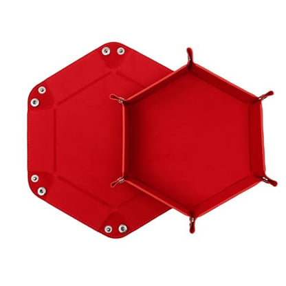 2 PCS Folding Dice Rolling Tray, Portable Hexagon Tray Dice Holder, Velvet Holder Storage Box for UNO Casino Games Dungeons and Dragons RPG Dice Gaming and Other Table Games (red) - color: Red