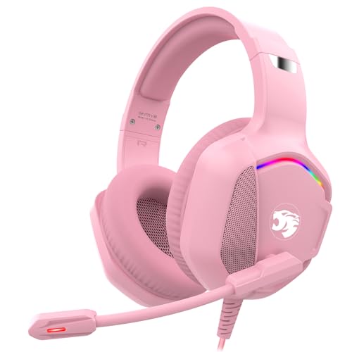 IMYB A36 Pink Gaming Headset with Mic Stereo Headphones for Pc, PS5, Xbox | RGB Wired Over-Ear Noise Cancelling for Xbox Series X/S, PS4, Nintendo Switch, Computer, Laptop, Mac - color: Pink