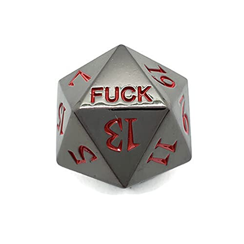 Metal D20 F Dice Critical Fail F 20 Sided Die Set DND Number Role Playing Game Dungeons and Dragons D&D Black Silver Red Blue Gold Copper Purple Green Pink White (Single Dice, Black with Red Text) - color: Black With Red Text, style: Single Dice