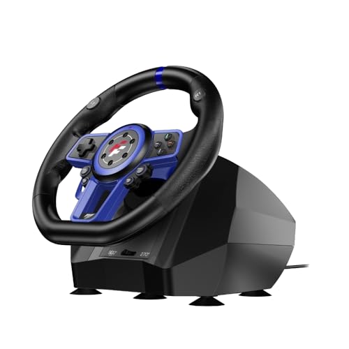 Flashfire SUZUKA 900S Adjustable Racing Steering Wheel Premium PS5 Version|Compatible with PS3,PS4,PS5,Nintendo Switch|270-900 Degrees Rotation with 3 Pedal Board and H-Shifter|Black and Blue (F111)