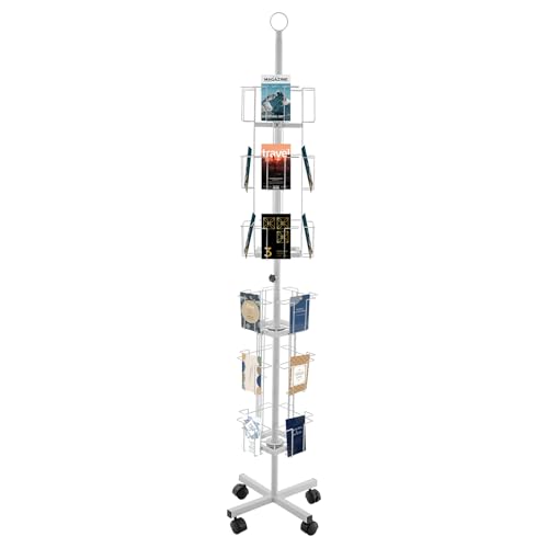 Rotating Greeting Card Rack, 6 Tiers 24 Greeting Card Display Stand Cold Rolled Steel Pocket Rotating Holder Portable Postcard Holder w/4 Universal Wheels for Classrooms Offices Libraries