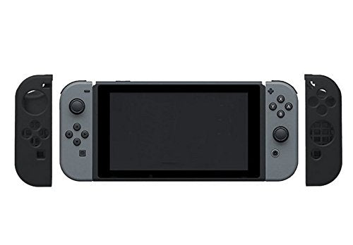 8 in 1 Silicone Protective Skin Soft Shell Case with Thumbsticks Grips Caps Cover for Switch Controller Skin Black