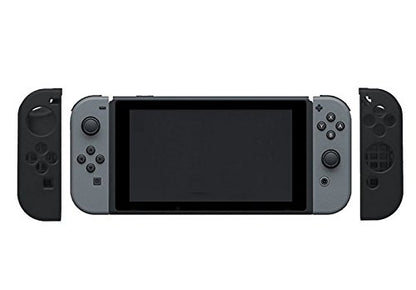 8 in 1 Silicone Protective Skin Soft Shell Case with Thumbsticks Grips Caps Cover for Switch Controller Skin Black