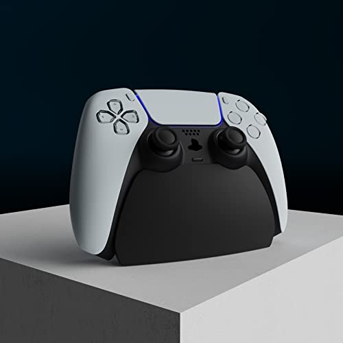 PlayVital Solid Black Controller Display Stand for ps5, Gamepad Accessories Desk Holder for ps5 Controller with Rubber Pads - color: Black