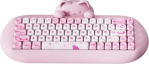 YUNZII C68 Silicone Cute Cat Mechanical Keyboard (Pink, Milk Switch) | Wireless Triple Mode BT5.0/2.4G/Wired, RGB Backlit NKRO, Cute Cat Silicone Ergonomic Design for Win/Mac - color: Pink, size: Milk Switch