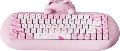 YUNZII C68 Silicone Cute Cat Mechanical Keyboard (Pink, Milk Switch) | Wireless Triple Mode BT5.0/2.4G/Wired, RGB Backlit NKRO, Cute Cat Silicone Ergonomic Design for Win/Mac - color: Pink, size: Milk Switch