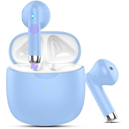 Wireless Earbuds, Bluetooth 5.4 Headphones in Ear with Noise Cancelling Mic, Bluetooth Earbuds Stereo Bass, IP7 Waterproof Sports Earphones, 32H Playtime USB C Charging Buds Light Blue for Android iOS - color: Light Blue
