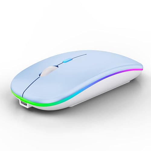 WREANU Wireless Bluetooth Mouse Rechargeable Laptop Mice with LED Lights Silent Slim Use(BT5.2 and 2.4G Portable USB) Dual Mode Computer Mouse for Laptop/iPad/Tablet/Apple/Computer/Mac (Blue) - color: Blue