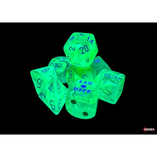 Gelatinous Nebula Dice with Grey Numbers 7+1 Lab Dice Set 16mm (5/8in) Chessex