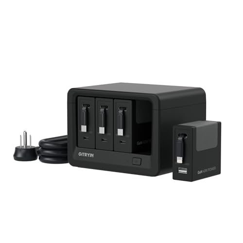 12-in-1 Desktop Charging Station with 3 Retractable Type-C Chargers and 1 Lightning Charger, 160W USB-C Charging Hub with 33.5in Cable, 4 AC, 1 USB A Port, 3 USB C Ports - size: With 1 Lightning, USB A Port, 3 Type-C Chargers