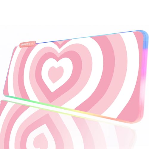 JMIYAV Pink Love Heart RGB Gaming Mouse Pad 31.5x12 Inch Cute Mousepad PC XL Large Extended Glowing Led Light Up Desk Pad Non-Slip Rubber Base Computer Mat Desk Accessories Gaming Setup - color: Loving Heart
