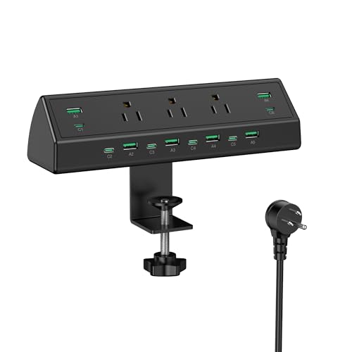 Jgstkcity 90W Desk Clamp Power Strip,12 USB Ports (6 PD 45W USB-C),Surge Protector,ETL Listed Power Hub Extension Cord,Fast Charging Station for Home Office Desk Edge Mount (Black,12 USB-90W) - color: Black, size: 0 Outlets & 12 USB Ports - 90W