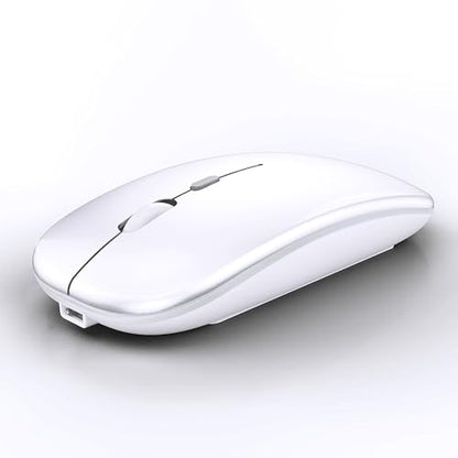 WREANU Wireless Bluetooth Mouse Rechargeable Laptop Mice Silent Slim Use(BT5.2 and 2.4G Portable USB Receiver) Dual Mode Computer Mouse for Laptop/iPad/Tablet/Apple/Computer/Mac(Bright White) - color: Bright White