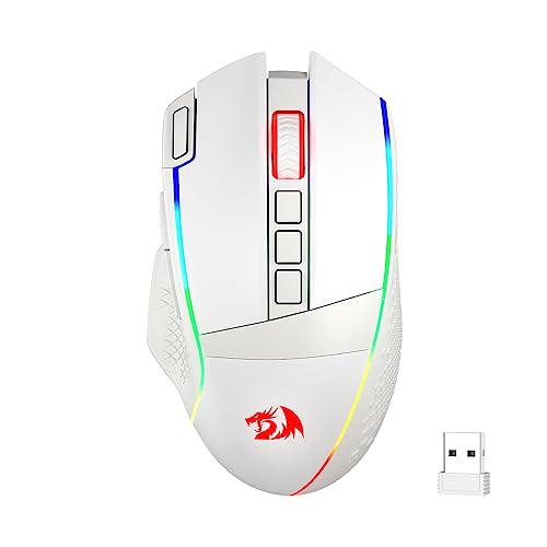 Redragon M991 3-Mode Wireless RGB Gaming Mouse 26000 DPI Remapping Keys | Cable-Free 0 Delay, Smooth Precise Tracking, Rapid-Fire Macro Keybinds, Vibing Backlight, Ergonomic Grip Body Comfort - color: White, style: M991