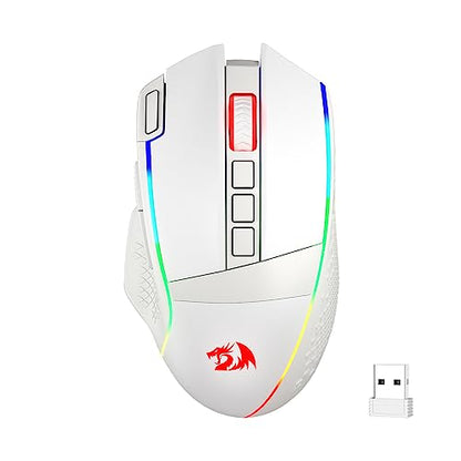 Redragon M991 3-Mode Wireless RGB Gaming Mouse 26000 DPI Remapping Keys | Cable-Free 0 Delay, Smooth Precise Tracking, Rapid-Fire Macro Keybinds, Vibing Backlight, Ergonomic Grip Body Comfort - color: White, style: M991