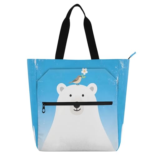 Waterproof Piano Bag for Lessons Vivid Bird Foliage Music Tote with Zipper Pockets for Sheet Music & Books - color: Cartoon Polar Bear Bird Blue
