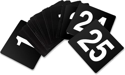 New Star Foodservice 23145 Double Side Plastic Table Numbers, 1 to 25, 4" x 4", Light Grey on Black - size: 4 x 4 inches, style: Black (1-25)