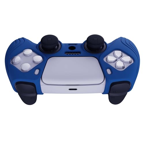 eXtremeRate PlayVital Samurai Edition Blue Anti-Slip Controller Silicone Skin for ps5, Ergonomic Soft Rubber Protective Case for ps5 Controller with Black Thumb Stick Caps - color: Blue