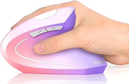 Lekvey Ergonomic Mouse, Vertical Wireless Mouse Rechargeable 2.4 GHz Optical Carpal Tunnel Mouse : 800/1200/1600 DPI, 6 Buttons, for Laptop, PC, Mac, Computer, Desktop, Notebook etc, Pink to Purple - color: Pink to Purple