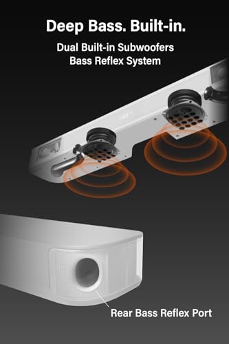 FUNLOGY Sound Bar for Smart TV, 100W 2.1ch Bluetooth 5.0 Soundbar with HDMI ARC, Optical & AUX, Remote Control, for Projector and Gaming, White - color: White