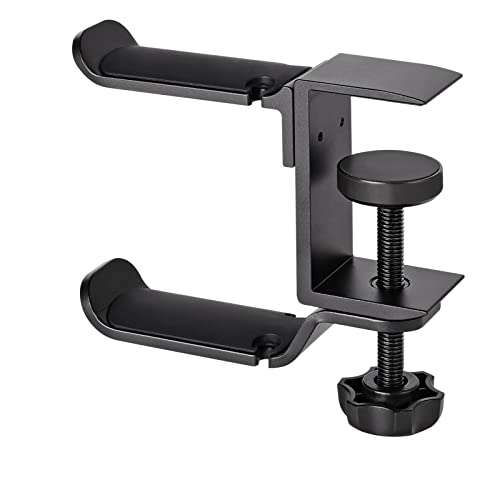 Headphone Holder PC Gaming Headphone Stand,Dual Headset Hanger Hook Holder with Adjustable and Rotating Arm Clamp,Under Desk Design Headset Stand