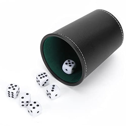 PU Leather Dice Cup Set with 5 Leather Dice Cups+25 Dice Velvet Interior Quiet in Shaking for Liars Dice Farkle Yahtzee