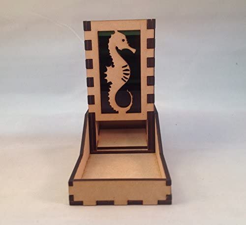 Seahorse Mini Dice Tower v1 Green Acrylic Window Laser Cut MDF Unique Fast Shipping