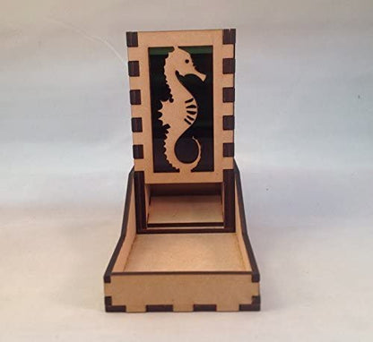 Seahorse Mini Dice Tower v1 Green Acrylic Window Laser Cut MDF Unique Fast Shipping