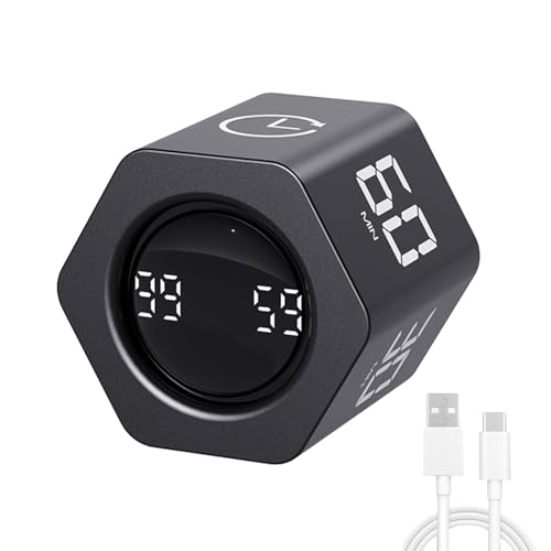 Productivity Timer Flip Gravity Sensor Pomodoro Cube Timer Countdown & Countup,1/5/10/30/60min Preset & Custom Timing, Mute/Vibrate/Sound for ADHD,Work,Study,Kitchen(1, Black Hexagon) - color: Black Hexagon