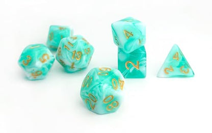 Green Mix White DND Dice Set of 7pcs (Turquoise Green) | Unique Pastel Polyhedral Dice for D&D, Dungeons and Dragons, RPG, MTG Accessories – D20 System Set - color: Turquoise Green & White