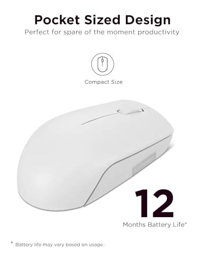 Lenovo 300 Wireless Mouse – Computer Mouse for PC, Laptop with Windows – Ambidextrous Design – 2.4 GHz Nano USB Receiver – 12 Month Battery Life - color: Cloud Grey