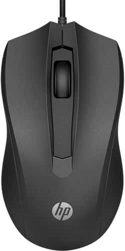 HP Wired Mouse 100 - Precise Optical Sensor with 1600 DPI - Easy USB Connection - Ambidextrous Design - 3 Button Control & Built-in Scrolling - Multi-OS Compatible (6VY96AA#ABL) - style: New