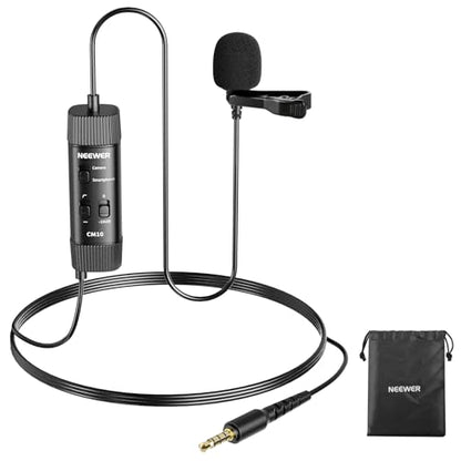 NEEWER 3.5mm TRRS Lavalier Lapel Microphone Plug & Play Mini Clip on Mic Omnidirectional Condenser for Camera Phone PC, Low Frequency Cut, Gain Control, Monitoring Headphone Jack, CM10 - style: CM10(1-Pack)w/3.5mm TRRS Plug