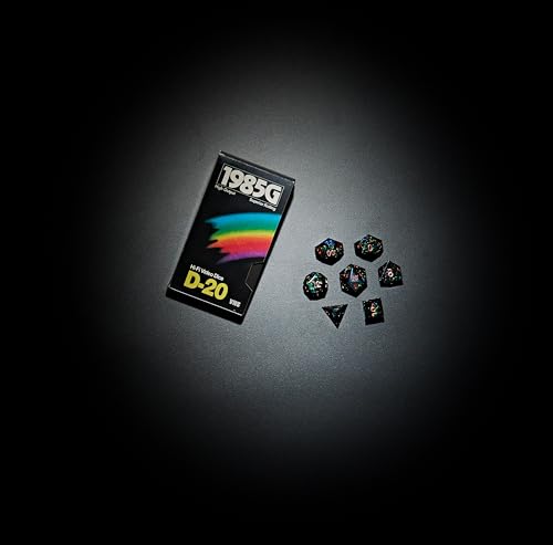 Sharp Edge DND Dice Set – Starstorm Polyhedral Dice in Retro VHS Box – 5E TTRPG Dice Set – Tabletop RPG Accessory (Set of 7) - style: Starstorm