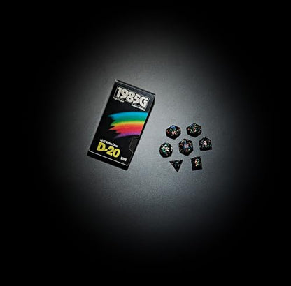 Sharp Edge DND Dice Set – Starstorm Polyhedral Dice in Retro VHS Box – 5E TTRPG Dice Set – Tabletop RPG Accessory (Set of 7) - style: Starstorm