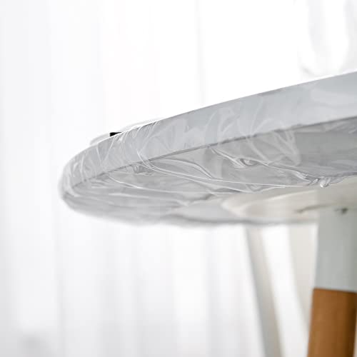 LIBERECOO Clear Round Fitted Vinyl Tablecloth for 37-42" Diameter Tables - Heavy Duty Elasticized Table Cover Elastic Edged Plastic Table Cloth Protector - size: 42" (Round)