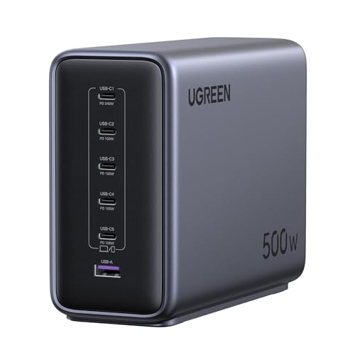UGREEN Nexode 500W GaN Charging Station, 6-Port USB-C & USB-A with 240W Single Port, Smart Temperature Control & Space-Saving Design for iPhone 17/16/15, Galaxy S25/S24, MacBook Pro/Air, iPad, Laptops