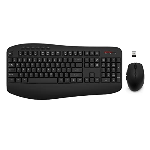Wireless Keyboard and Mouse Combo, EDJO 2.4G Full-Sized Ergonomic Computer Keyboard with Wrist Rest and 3 Level DPI Adjustable Wireless Mouse for Windows, Mac OS Desktop/Laptop/PC,Classic Black - color: Classic Black